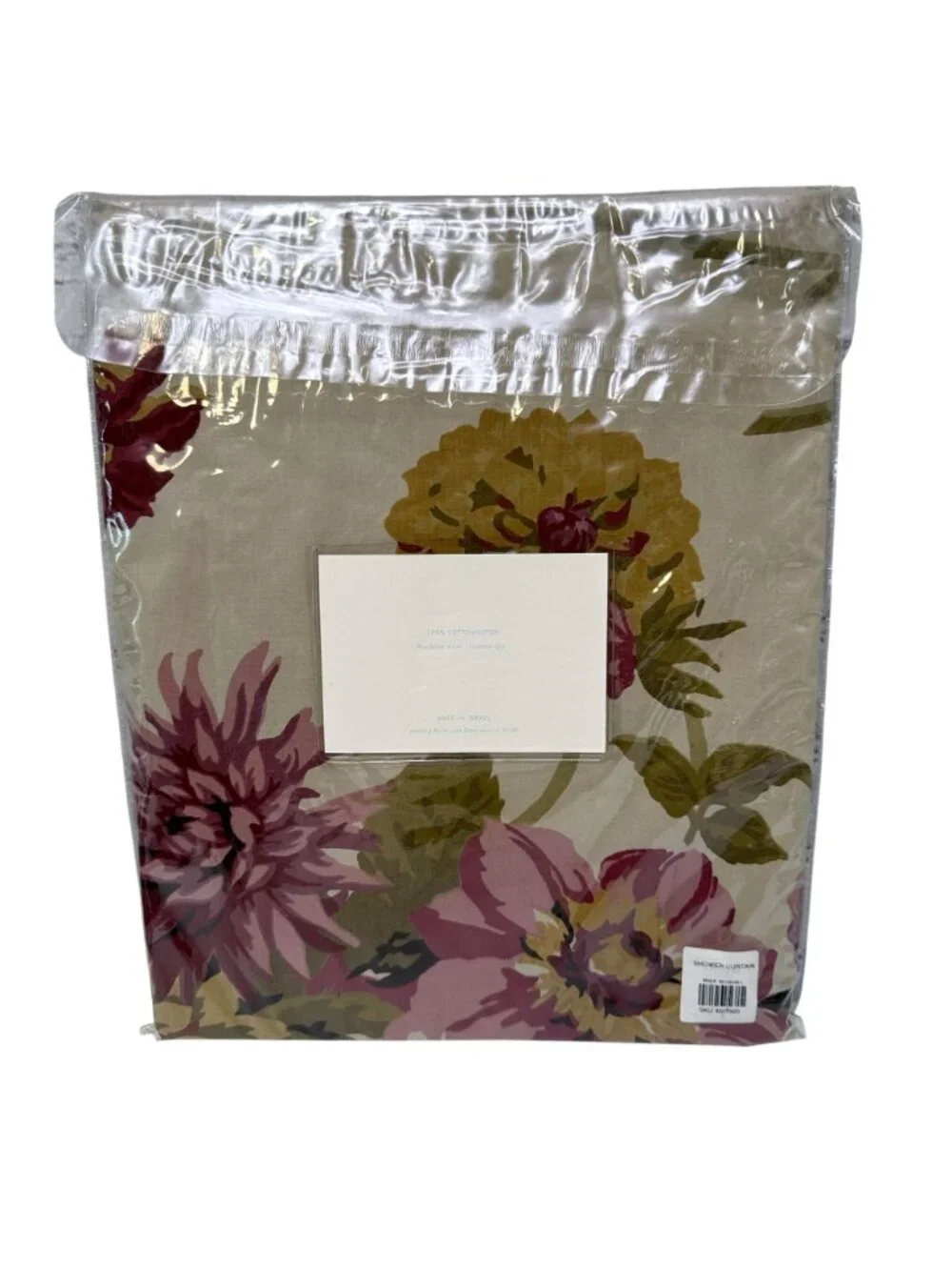 Pottery Barn Shower Curtain Hazel Floral 100% Cotton Tan Pink NEW